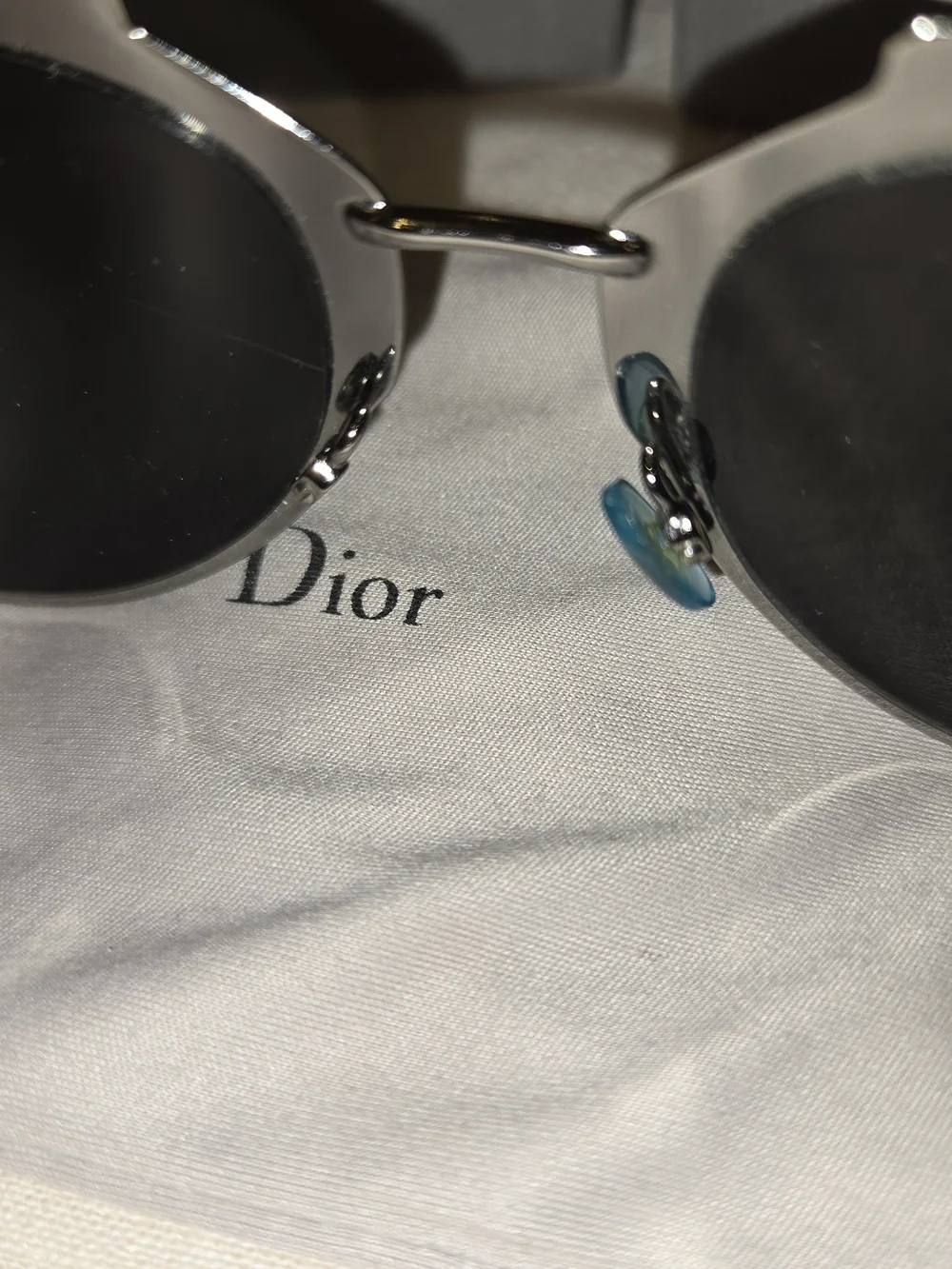 Dior Silver Metal Round Sunglasses with Dark Lenses